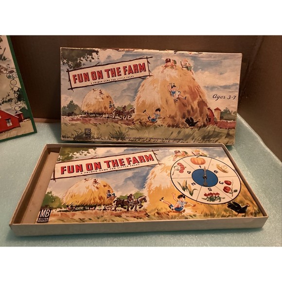 1947 MILTON BRADLEY Board Game FUN ON THE FARM original box USED ~Actual Photos~ - Picture 3 of 12